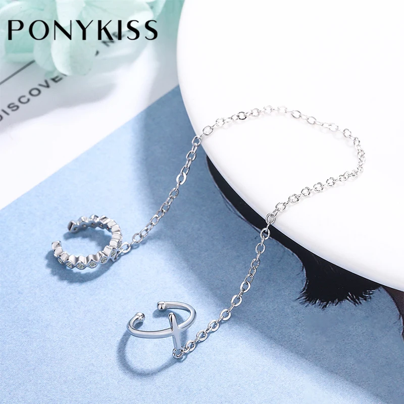

Стильные Серьги-клипсы PONYKISS из стерлингового серебра 925 пробы с цирконом и цепочкой для женщин, милые изящные ювелирные изделия без проколов, Прямая поставка