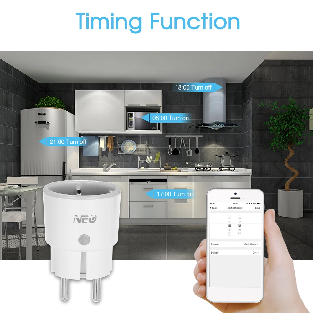 NEO Smart Power Plug Smart Home Socket Voice Control Compatible with Amazon Alexa and for Google Home IFTTT Timing Function