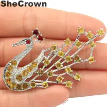 58x33 мм великолепный павлин создан Золотой Цитрин Рубин CZ Подарок серебряная брошь