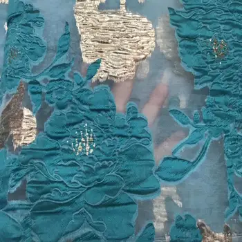 

Latest African Laces 2019 Sky Blue Gold Lace Embroidery Lace Fabric Mesh Lace Trim Bridal Lace With Sequins For Nigerian Dress