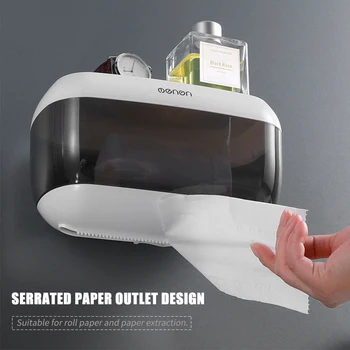 

New Wall Mounted Tissue Dispenser WC Paper Holder Storage Box Transparent Gray Toilet Paper Holder Kitchen Paper Towel Dispenser