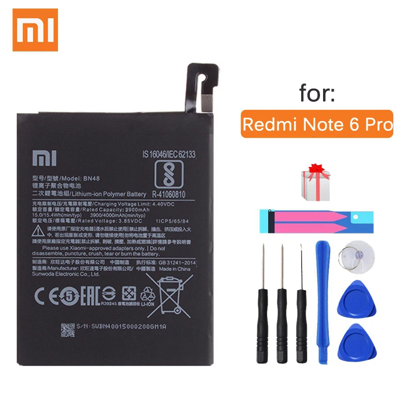Оригинальный аккумулятор Xiao Mi BN48 4000 мАч для Xiaomi Redmi Note 6 Pro высококачественные