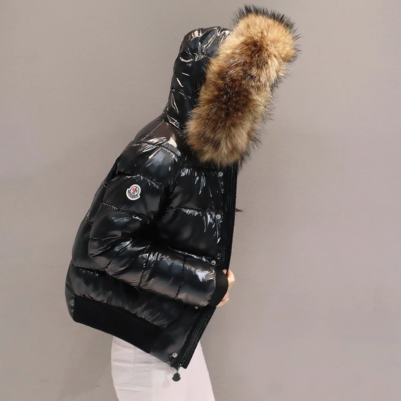 

Women Winter Parkas coat down women cotton 2019 fashion bright face thick short warm hooded fur collar women cotton coat KO336