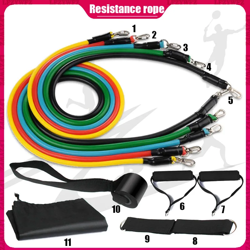 

11 PCS Fitness Pull Rope Resistance Bands Body Fitness Workout Equipment Home Fitness Latex Strength Training Resistance Bands