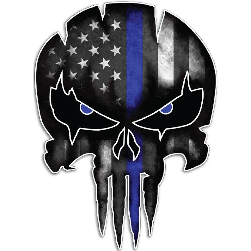 

DAWASARU Custom Thin Blue Line Punisher Skull Reflective Personalized Car Stickers Motorcycle Decals Decoration Sticker 10X13CM