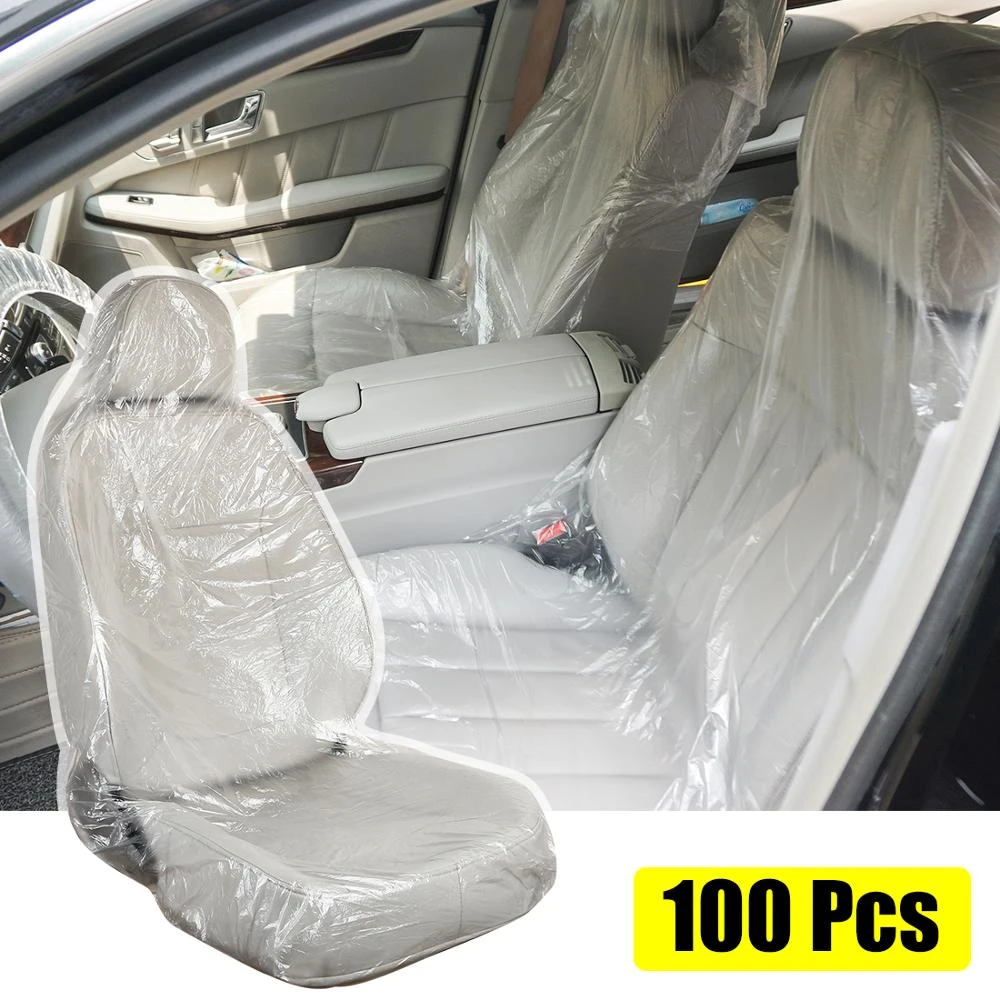 Fundas protectoras universales desechables para asientos de coche, protectores antipolvo transparentes de plástico para interiores de garaje taller, 100/200 piezas|Coberturas asiento automóviles| - AliExpress