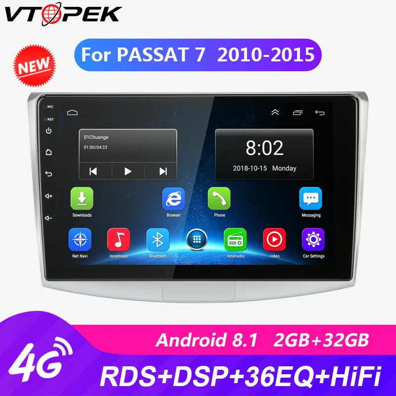 

Vtopek 10" 4G WIFI 2 Din Android Car Radio Gps Multimedia Radio Bluetooth Navigation Player for Volkswagen Passat 7 B7 2010-2015