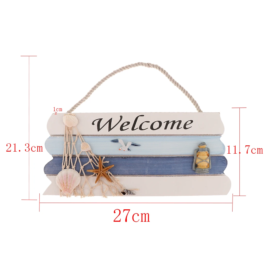 Welcome Sign Board with Rope Plaque Mediterranean Design Door Entrance Porch Sign Pendant for Home Wall Hanging Decor
