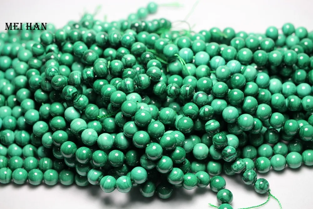 Meihan натуральный зеленый Малахит 10 мм Гладкий Круглый Европейский бисер камень для изготовления ювелирных изделий Дизайн Модный камень diy браслет