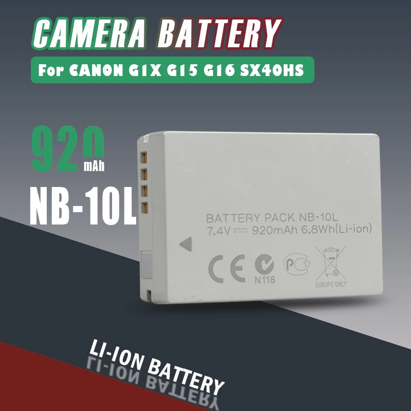 7.4V 920mAh NB-10L NB10L NB 10L Camera Battery For Canon G1X G15 G16 G15HS SX40HS SX50HS SX60HS SX40 SX50 SX60 HS Lithium Cell |