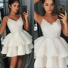 Короткие платья для выпускного Кружевные Аппликации Спагетти ремни многоуровневые мини-платья на выпускной бал платья размера плюс дешево