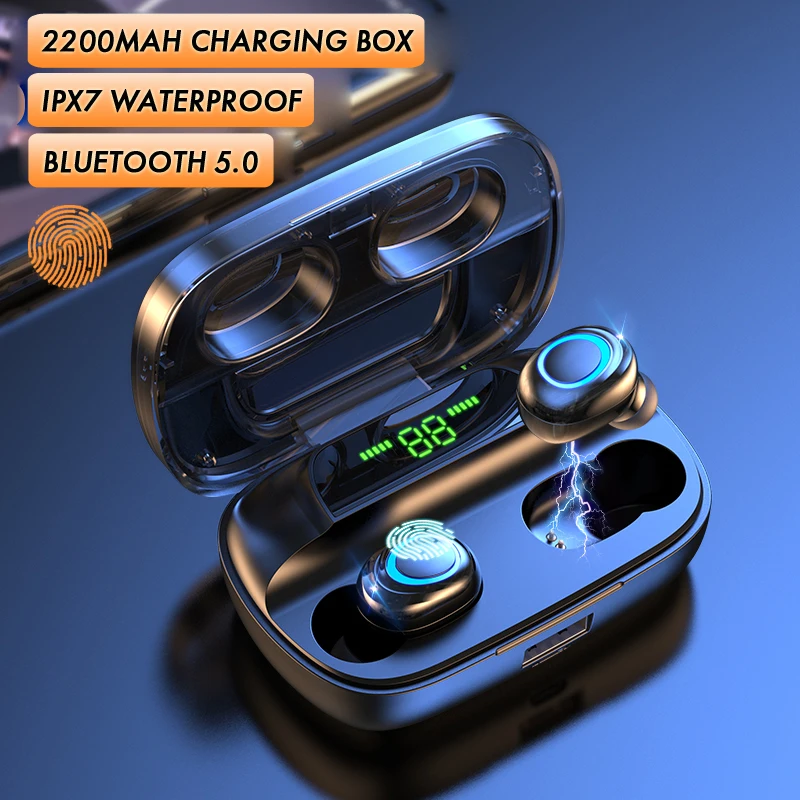 

Wireless Headphones Bluetooth V5.0 Earphones LED Display 2200mAh Charging Box with Microphone Waterproof Headphone Touch Control