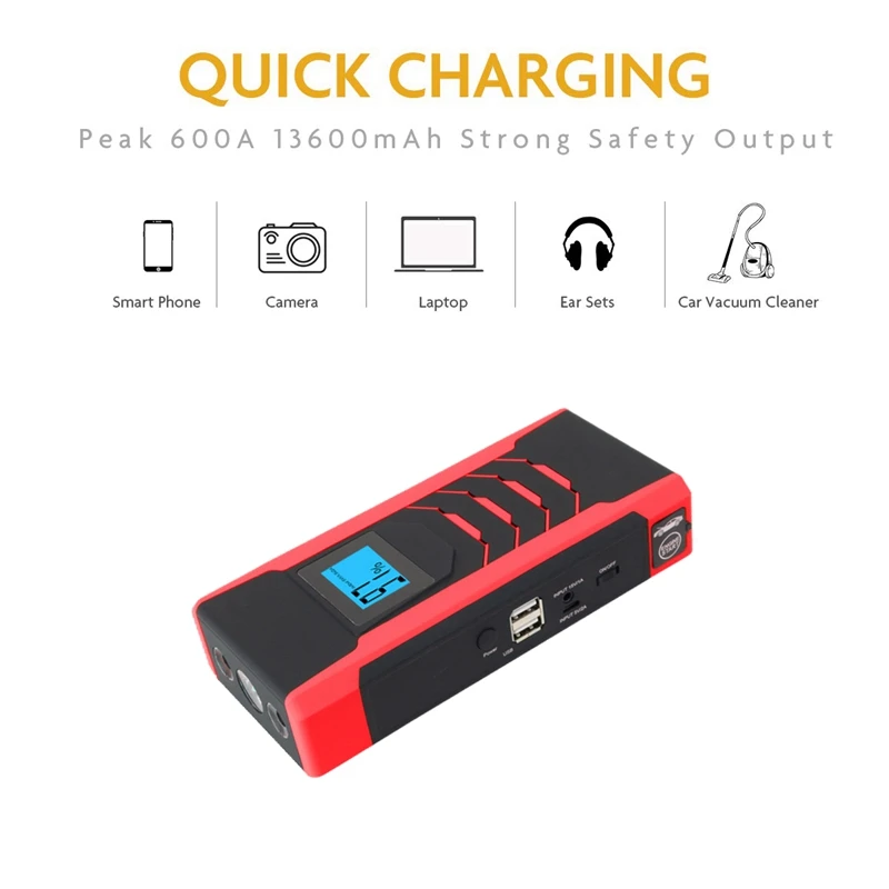 Многофункциональное автомобильное пусковое устройство 89800mAh 12V 2/4USB 600A, портативное автомобильное зарядное устройство, зарядное устройство, Дополнительный внешний аккумулятор, пусковое устройство