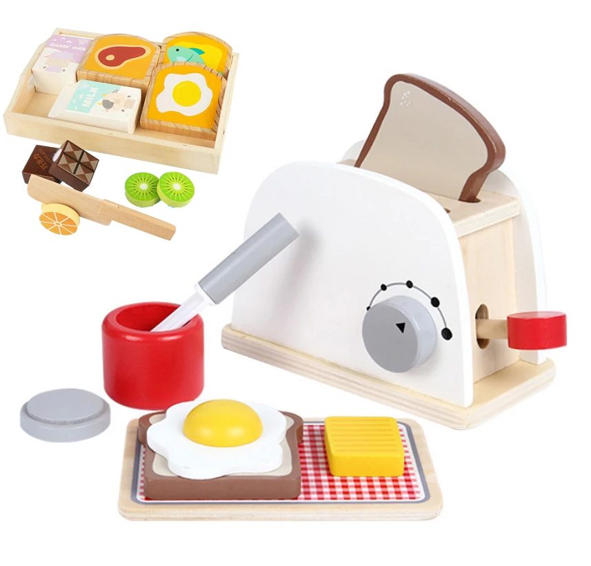 Wooden Pretend Play Set Toaster Bread maker coffee machine bender mixer wood Kitchen items accessories toy Kids toys for girls