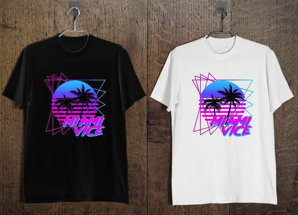 New Miami Vice Logo 80'S Retro Tv Show Men'S T-Shirt Black And White B Sportswear Tee Shirt |