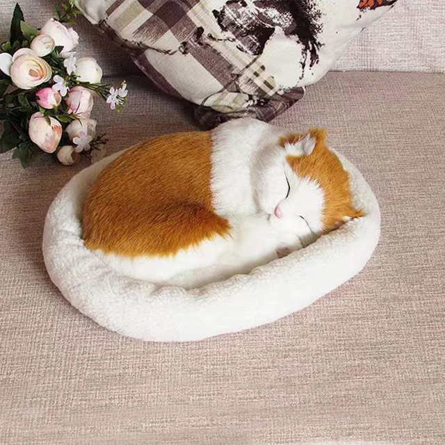 Realistic Sleeping Breathing Cat Dog Plush Kitten Toys Doll With Bed Electronic Companion Pets for Dementia Seniors Adults Kids 2