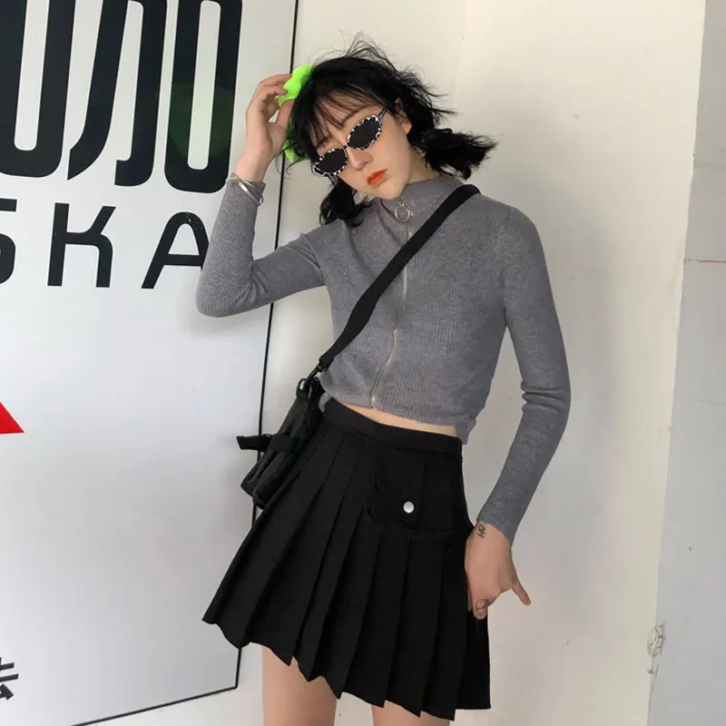Юбки с высокой талией, faldas mujer moda, на пуговицах, плиссированные, одноцветные, в стиле сафари, летние, ins, Harajuku, модная брендовая Женская одежда, Новинка