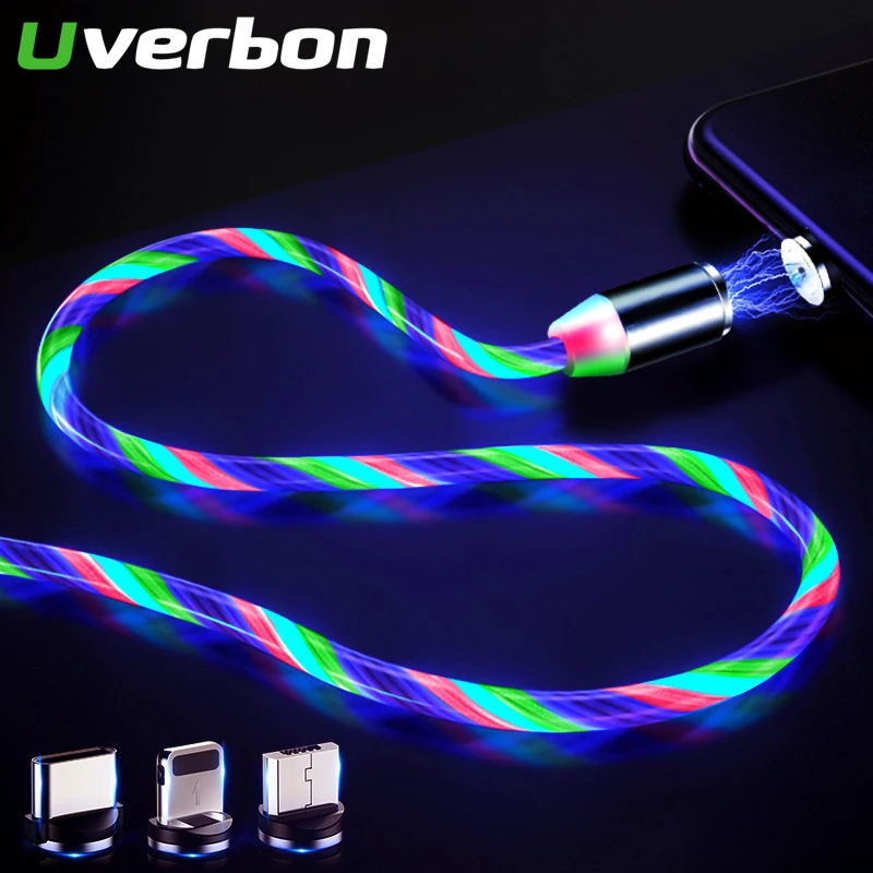 

Magnetic Cable Flowing light Type C Cable For iPhone XR X 8 LED Micro USB Charger Cord Magnet USB C Microusb Fast Charging Cabo
