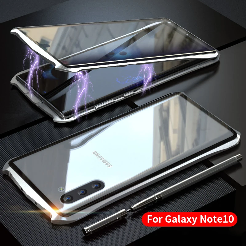 Металлический магнитный чехол для samsung Galaxy Note 10 Plus, полный защитный чехол из закаленного стекла для samsung Note 10 10+ чехол на магните
