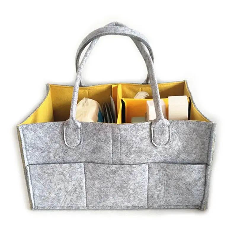Portable Baby Diaper Organizer Shower Basket Nursery Storage Bin Car Travel Tote with leather handles - Цвет: LGY