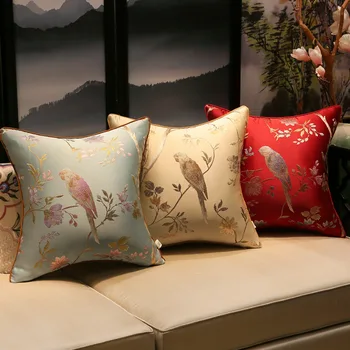 

45/50/40x60cm neo classical Chinese bird flowers embroidered cushion cover sofa silk like vintage embroirdery waist pillowcase