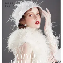 Длинные свадебные перчатки свадебные страусиные перья 3D цветок белая шляпа перчатки манжеты Свадебные аксессуары Mariage mariage femme