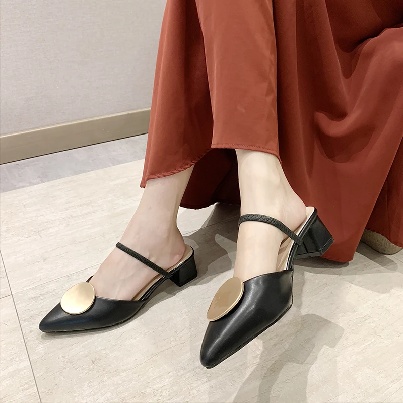 

Square heel Luxury Slides Med Slippers Women Summer Socofy Women's Shoes 2019 Cover Toe Shallow Block Designer Soft New Pointed