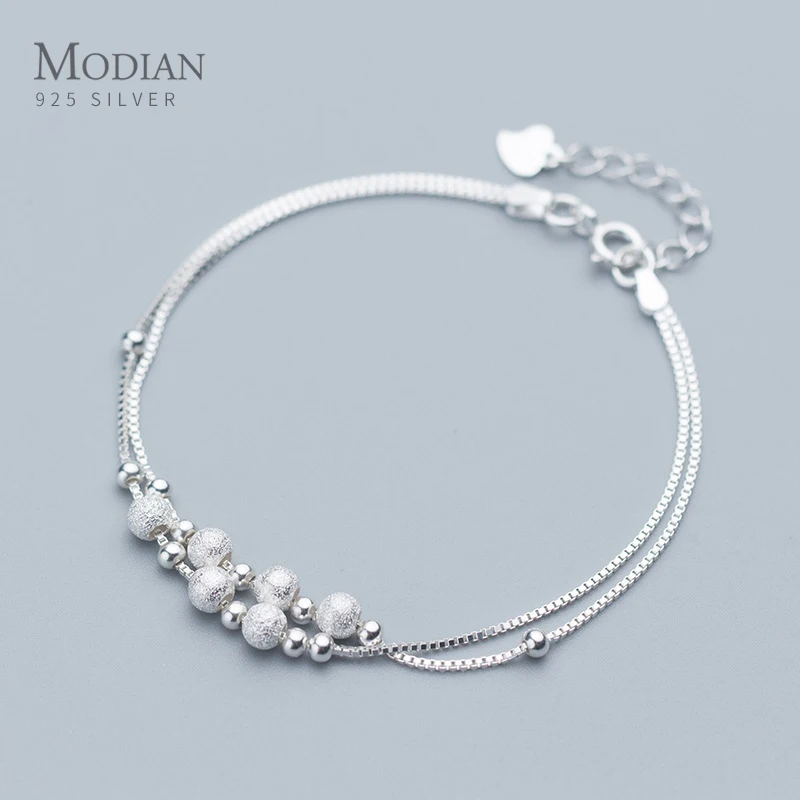 

Modian Fashion Double Box Chain for Women Frosted Ball and Light Beads Sterling Silver 925 Bracelet Fine Jewelry 2020 Design