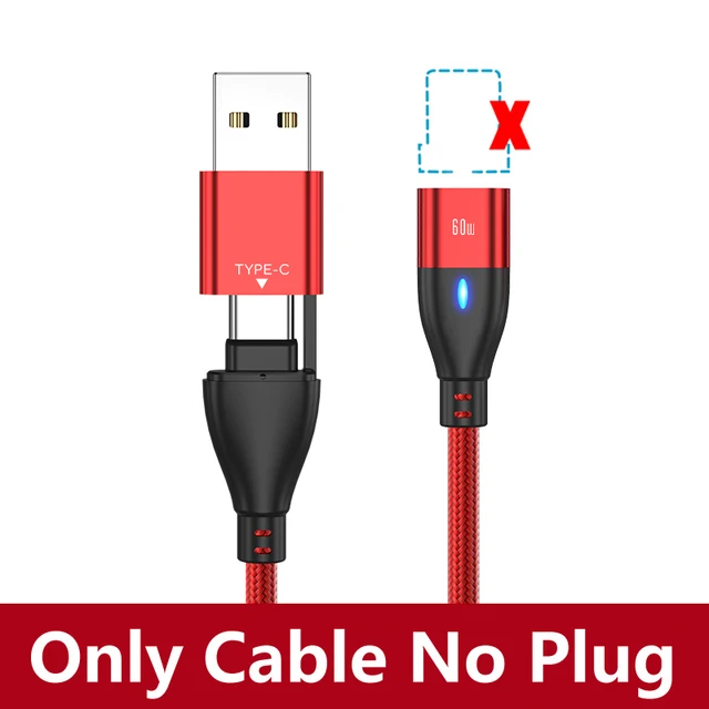 AUFU 6 in 1 60W PD Fast Charger Cable USB C To Type C Micro Magnetic Data Cables for iPhone Charging Wire for Macbook laptop Only Cable Red