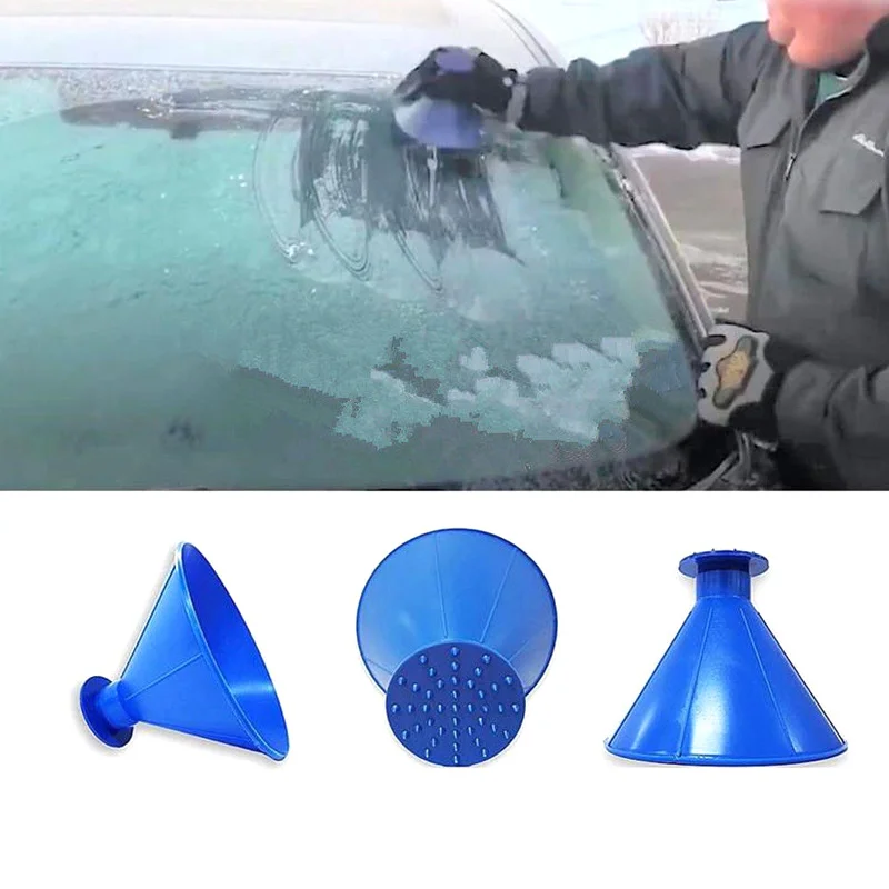 2 In 1 Tool Oil Funnel Round Ice Scraper Car Windshield Scraper Snow Remover Brush E2S