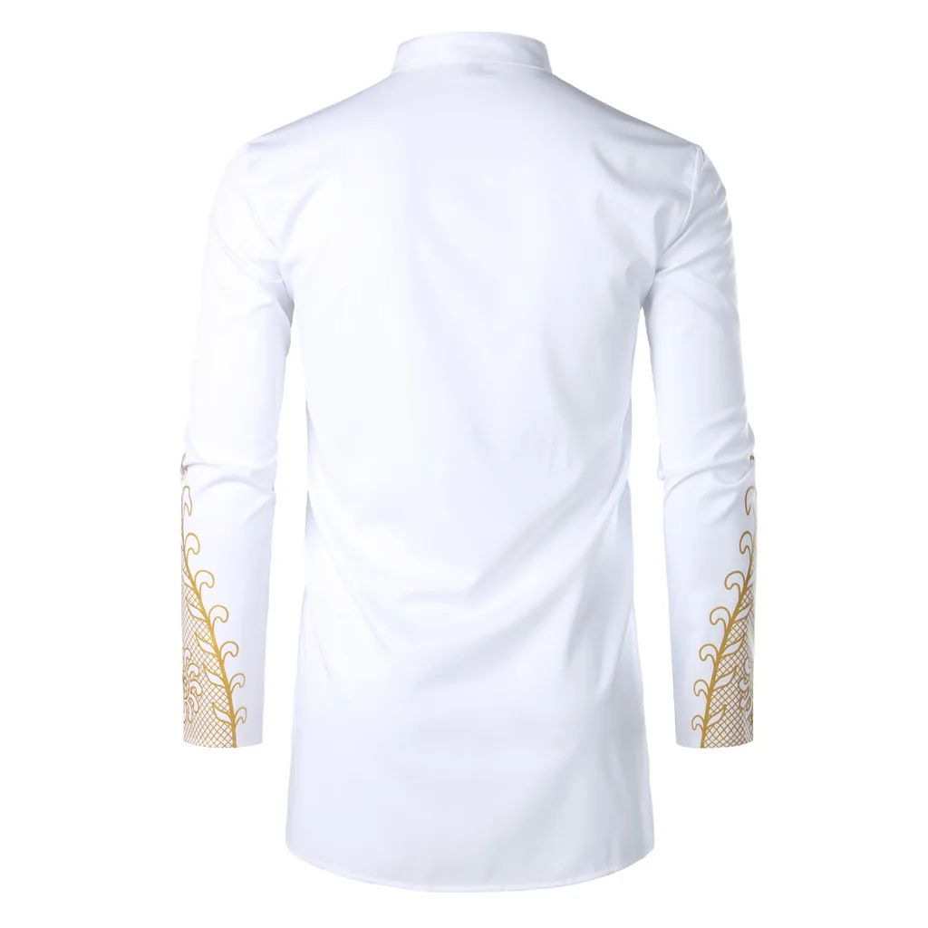 Модная мужская футболка с длинным рукавом, африканские/индийские этнические Печатные Топы, блузки с отложным воротником, повседневные Рубашки золотого цвета, Рубашки# Z
