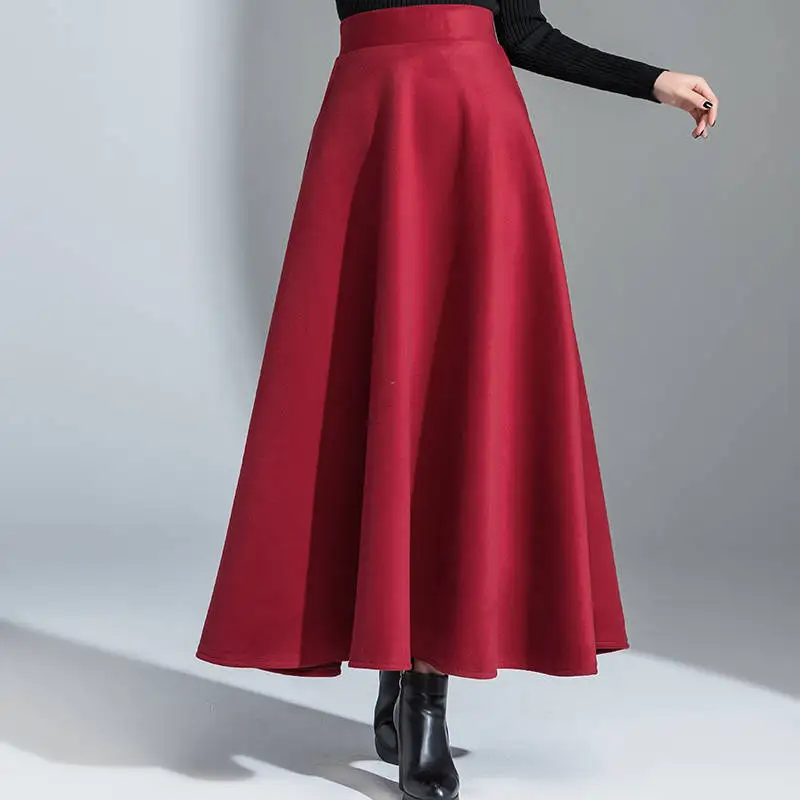 Осенне-зимняя Длинная шерстяная юбка женские большие размеры Макси Вечерние шерстяные юбки, женские Юпи Элегантная черная юбка с высокой талией Faldas C5825