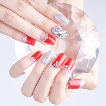 

24Pcs Exquisite Nail Beauty Nail Sticker Perfect Plastic Nail Red False Nail Nail Trainer Show Model