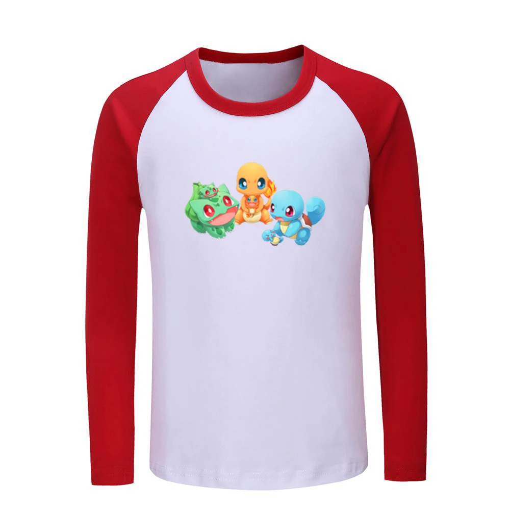 Милые детские футболки с рисунком Pokemon Charmander Bulbasaur покебол Сквиртл Детские футболки с графическим принтом топы с длинными рукавами для мальчиков и девочек - Цвет: JeKCR572C