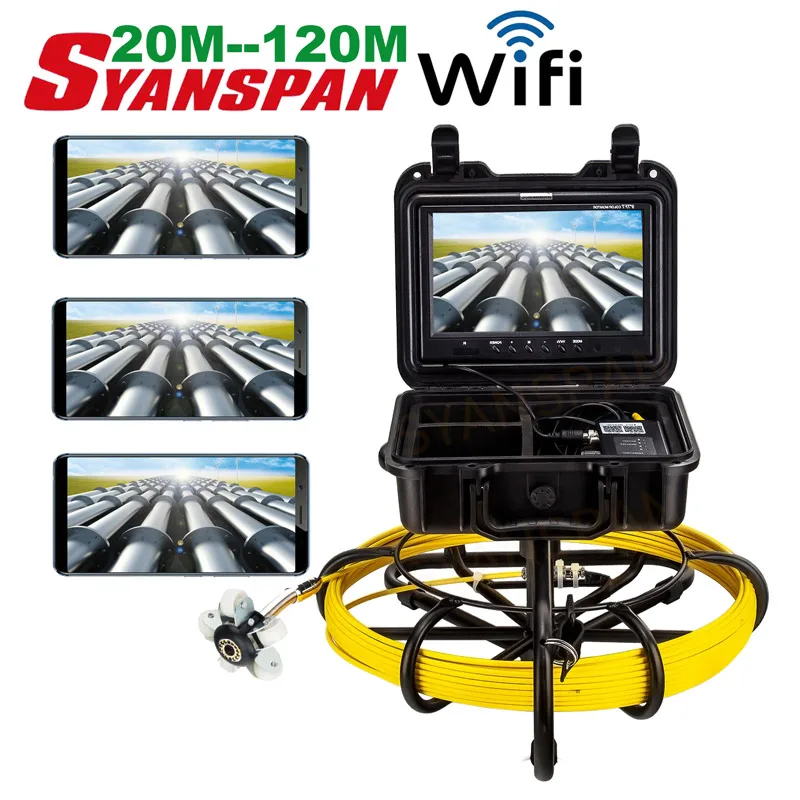 20M-120M SYANSPAN 9 inalámbrica Wi-Fi de cámara de Video de inspección. Drena tuberías de alcantarilla Industrial endoscopio con contador