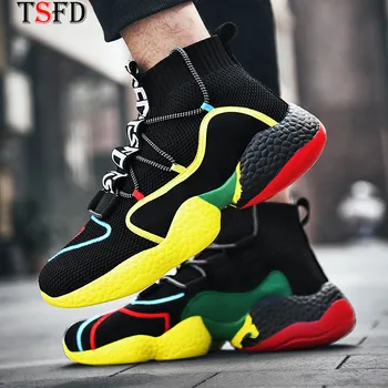 

Breathable Men's Summer Sneakers High Top Men Sport Shoes Slip-on Men Running Shoes Man Sports Sock Shoe Outdoor Walking Shoe V8