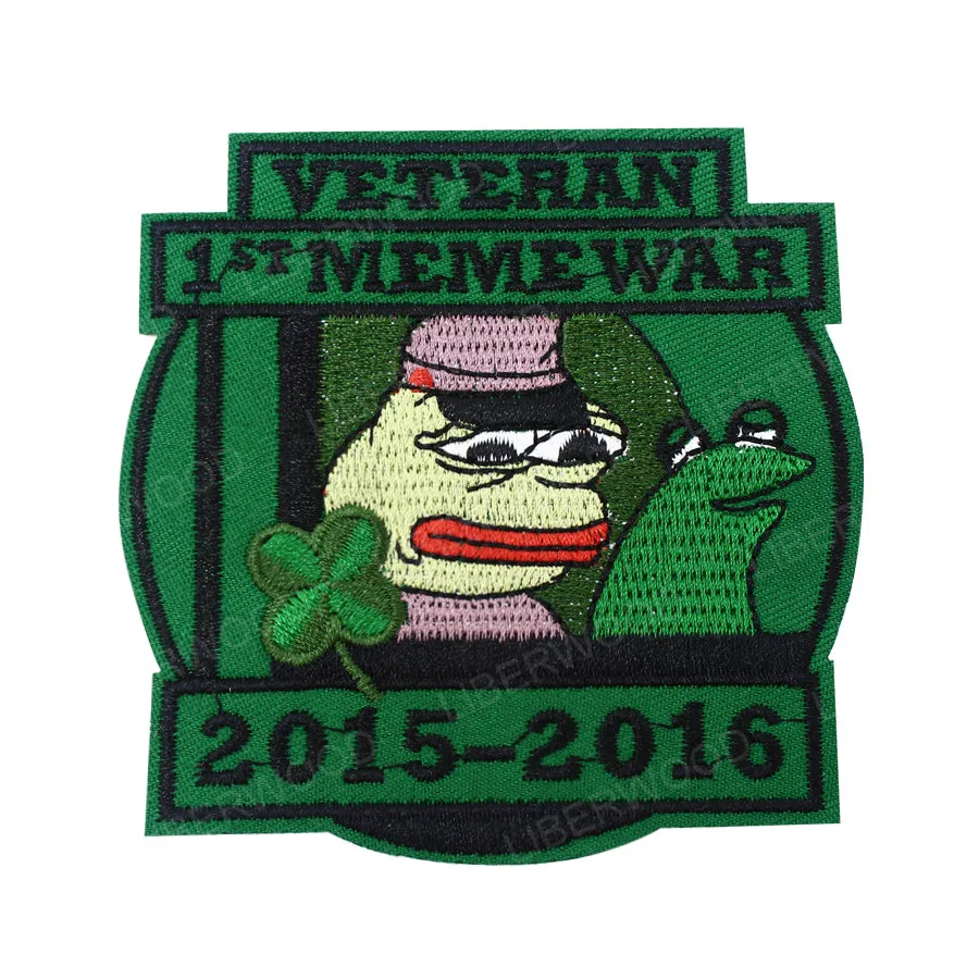 Pepe Veteran of 1st First Meme War- Patch veteran Pepe Shadilay sad frog 4-leaf clover 4chan patch badge applique
