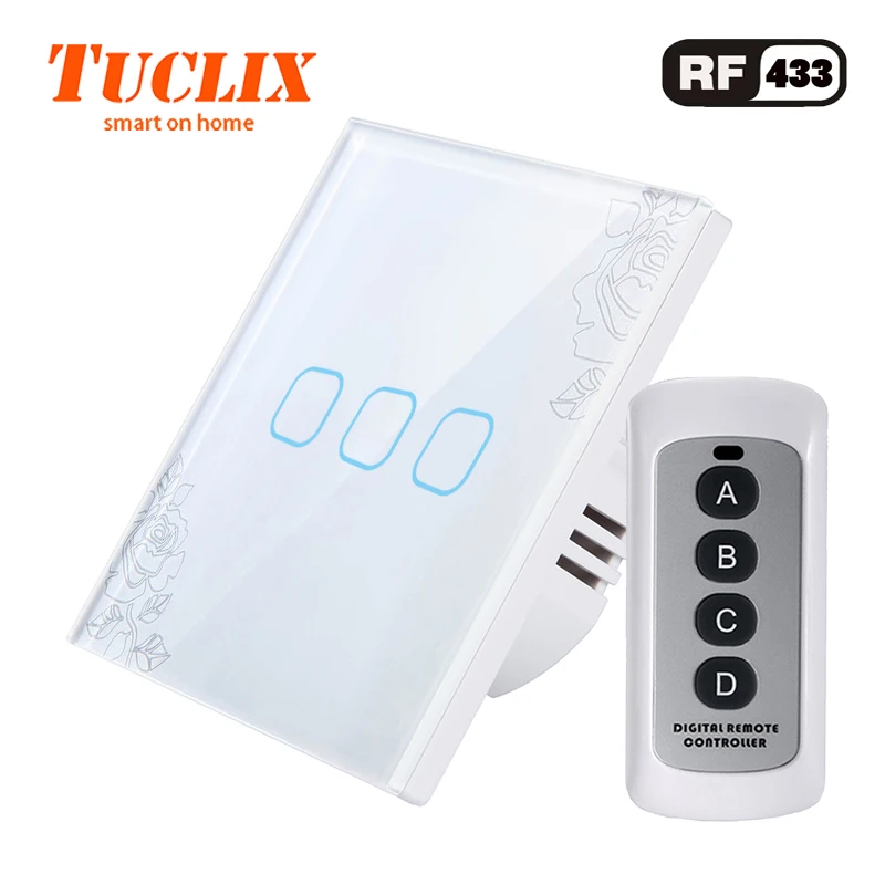  TUCLIX EU/UK 3 gang 1 way remote control touch switch remote wall lamp switch crystal lace of tough - 32827301354