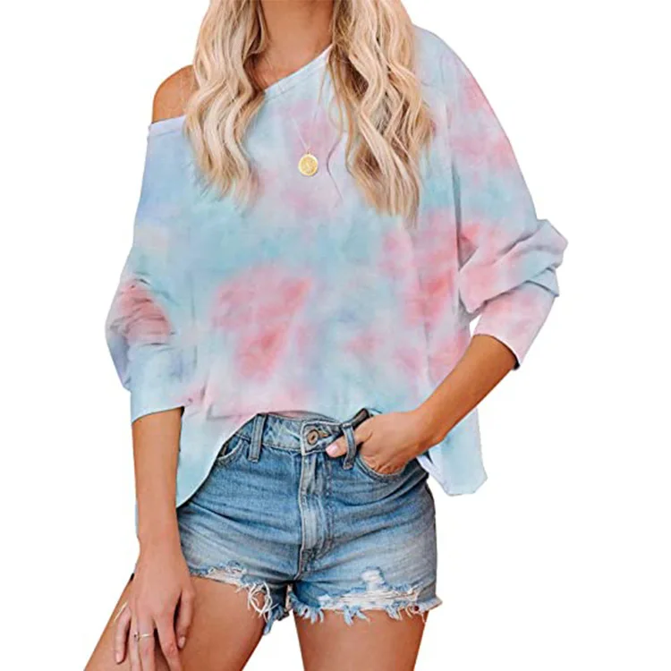 Tie Dye Print Woman T-shirts Long Sleeve Plus Size T Shirt O-neck Gradient Color Tee Shirt Trendy Sexy Women Streetwear