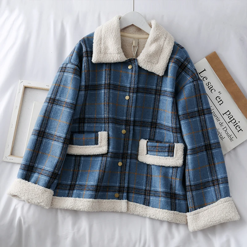 blue coat Женская зимняя теплая куртка из искусственной овчины, зимнее пальто, парка, Женская свободная парка с меховым воротником, куртки с хлопковой подкладкой - Цвет: blue coat