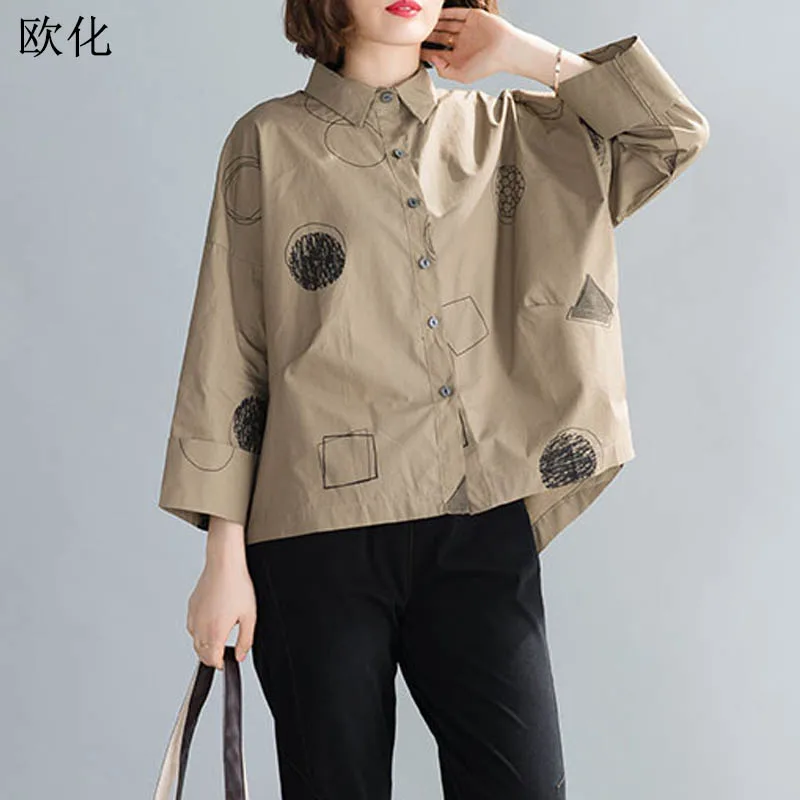 

Plus Size 4XL 5XL 6XL Cotton Oversize Women Blouse Vintage Creative Shirts Splice Long Sleeve Cardigan Shirt Roupa Feminina 2020