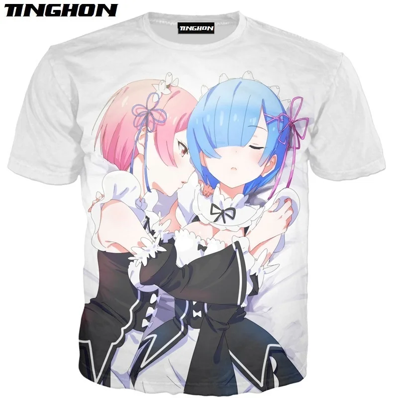 XS 7XL аниме Re:zero Twin Rem косплэй 3D печати для мужчин и женщин летняя одежда футболка с