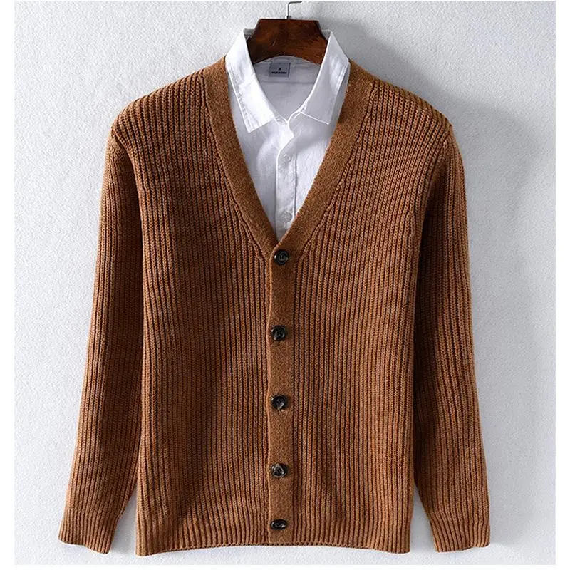 High quality Autumn Winter Mens long sleeve v-neck knitted sweaters casual woolen knitted thick mens sweaters mens coats