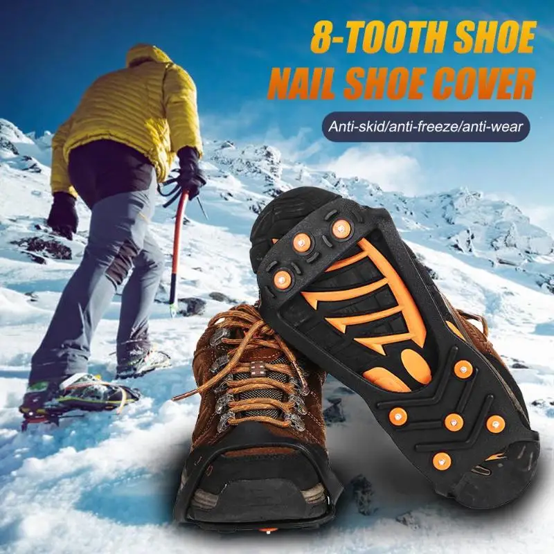 

Hot Sale Fishing Lock Buckle 8 Studs Shoe Spiked Grips Cleat Not Easy Fall Off Crampons Outdoor Climbing Anti Slip Shoes Cover