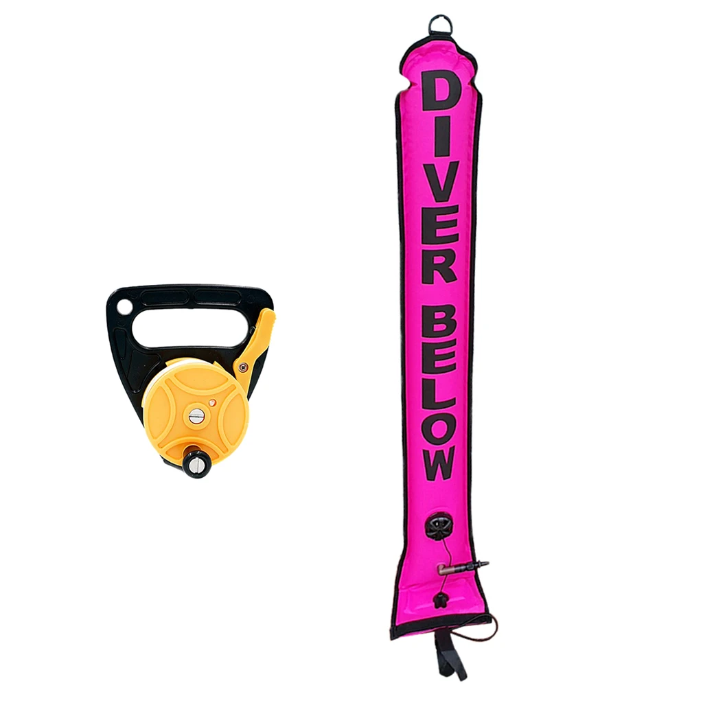 

High Visibility 4FT Scuba Diving SMB Surface Marker Buoy Hot Pink + Safety Dive Reel Yellow