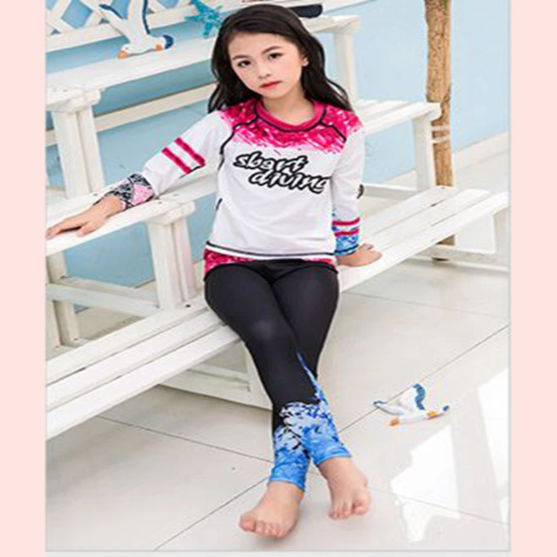 

Children's Sun Protection Swimsuit Long Sleeve Long Pants Body Quick Dry Girl's Diving Suit Swimwear Separates