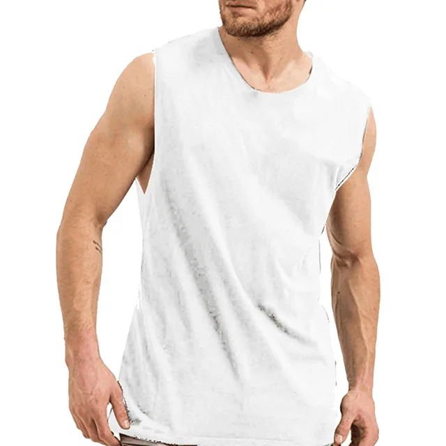 White Мужские топы, однотонные рубашки, модная блузка с вырезом лодочкой, для спортзала, без рукавов, для тренировок, спортивные летние майки - Цвет: White