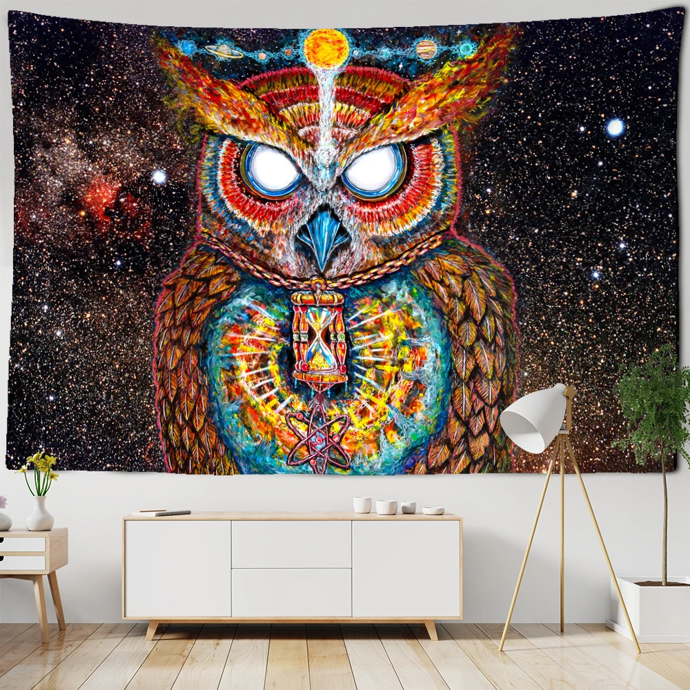 Tapestry Decorations Colorful Psychedelic Owl Tapestry Wall Hanging Bohemian Hippie Art Science Fiction TAPIZ Witchcraft Room Home Decor