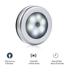 MeterMall 1PC 6LEDs Round Shape Motion Sensing Stick on Cabinet Light(Bubble Bag Packing) Sliver Color