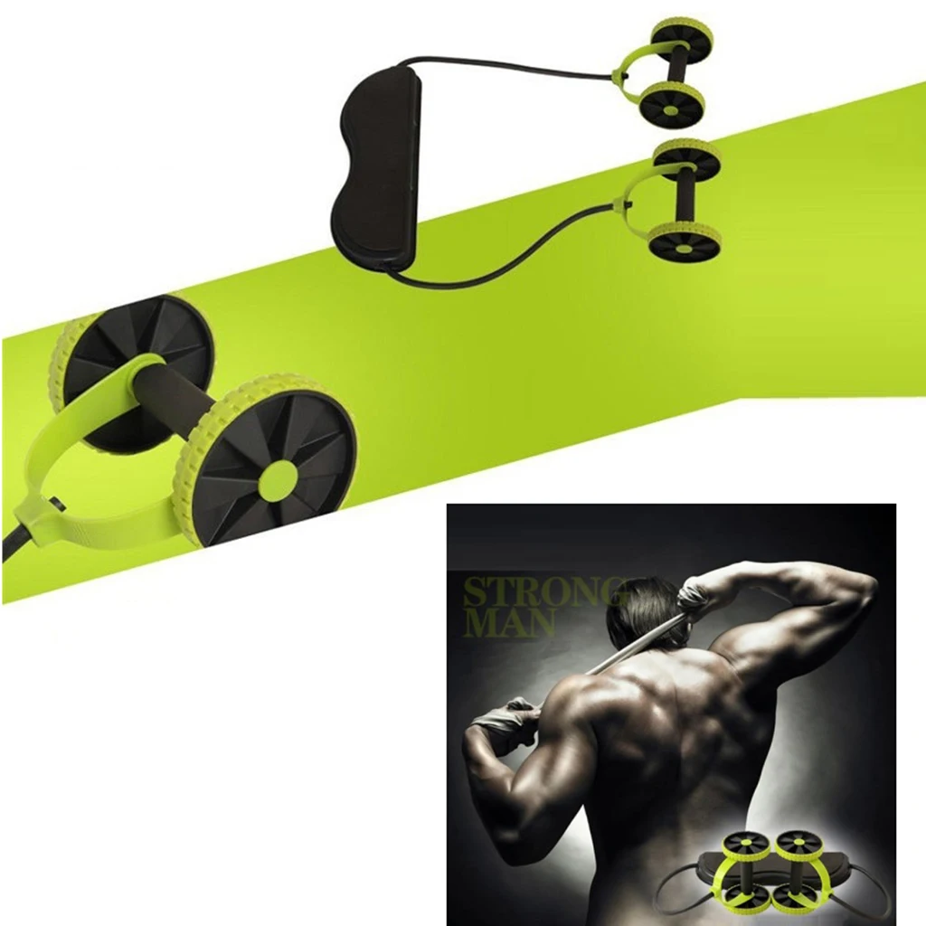 Double Wheels Ab Roller Pull Rope Abdominal Waist Slimming Exercise Equipment
